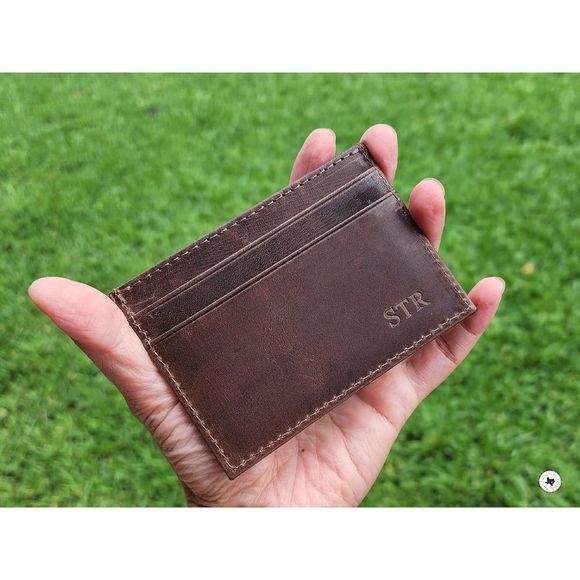 Genuine Leather Card Case, Brown, Man Slim Wallet, Woman Small Wallet - Picture 1 of 3